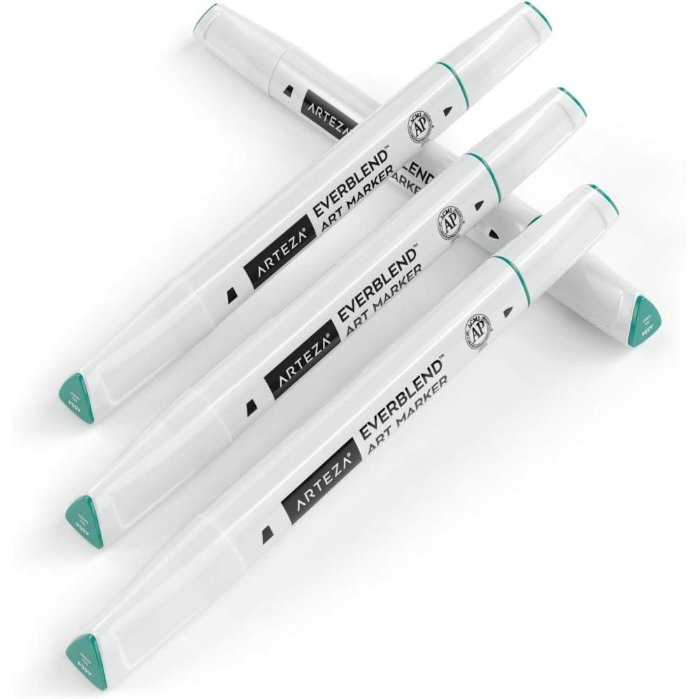 imageArteza EverBlend Art Markers Fluorescent Coral A302 Set of 4 Alcohol Based Sketch Markers with Dual Tips Fine and Broad Chisel for Painting Coloring Sketching and DrawingSea Green A554 Set of 4