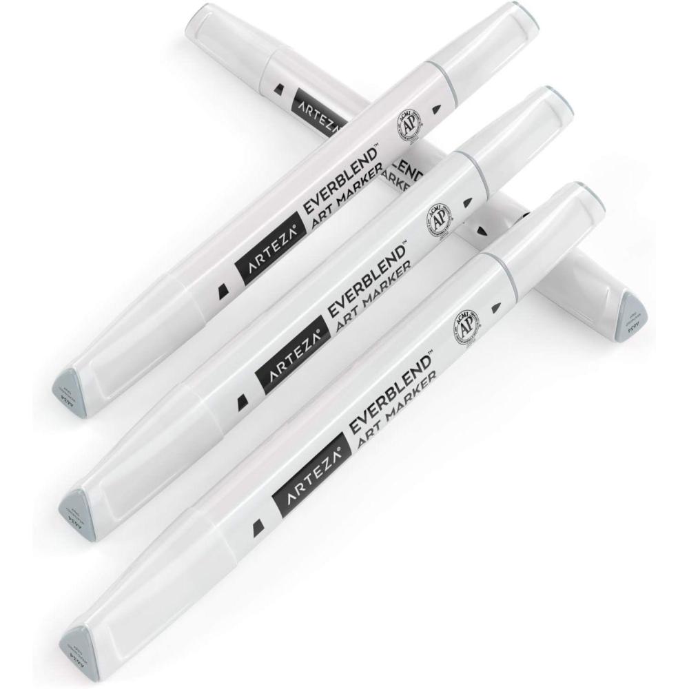 imageArteza EverBlend Art Markers Fluorescent Coral A302 Set of 4 Alcohol Based Sketch Markers with Dual Tips Fine and Broad Chisel for Painting Coloring Sketching and DrawingWeathered Gray A634