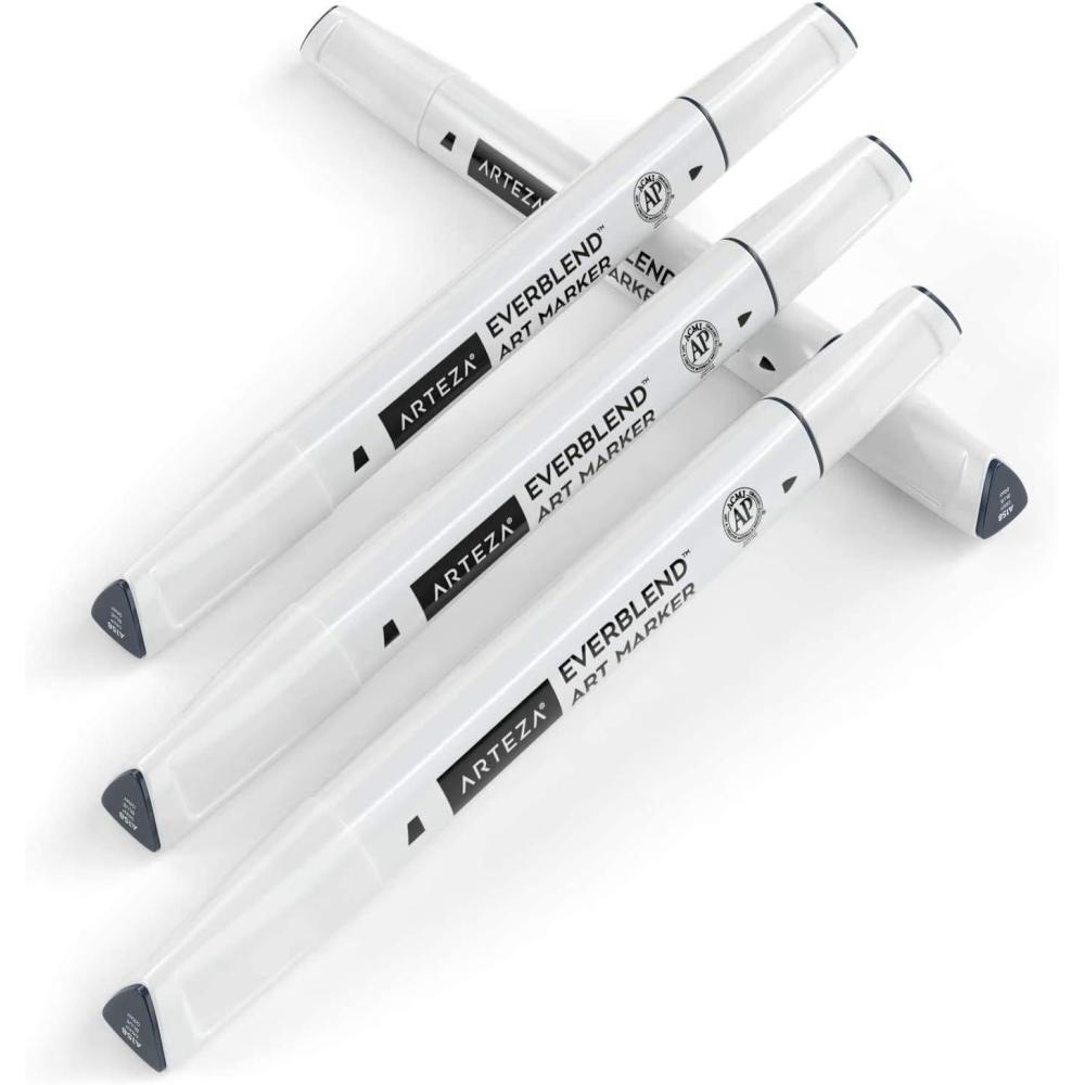 imageArteza EverBlend Art Markers Fluorescent Coral A302 Set of 4 Alcohol Based Sketch Markers with Dual Tips Fine and Broad Chisel for Painting Coloring Sketching and DrawingDeep Blue Gray A158 Set of 4