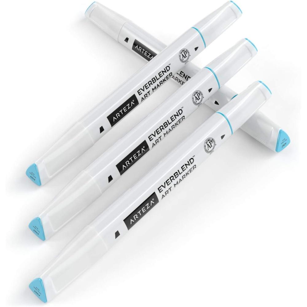 imageArteza EverBlend Art Markers Fluorescent Coral A302 Set of 4 Alcohol Based Sketch Markers with Dual Tips Fine and Broad Chisel for Painting Coloring Sketching and DrawingPale Aqua Blue A267 Set of 4