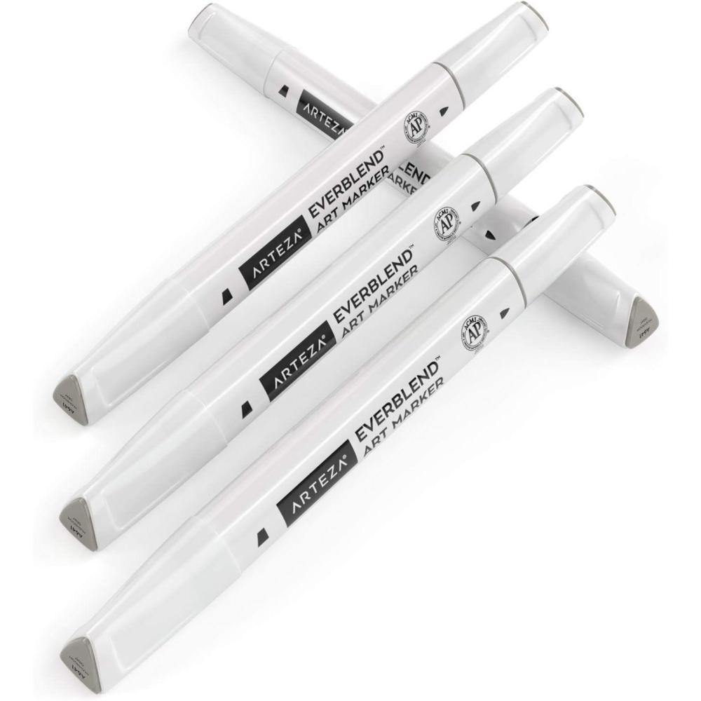 imageArteza EverBlend Art Markers Fluorescent Coral A302 Set of 4 Alcohol Based Sketch Markers with Dual Tips Fine and Broad Chisel for Painting Coloring Sketching and DrawingMushroom Gray A641