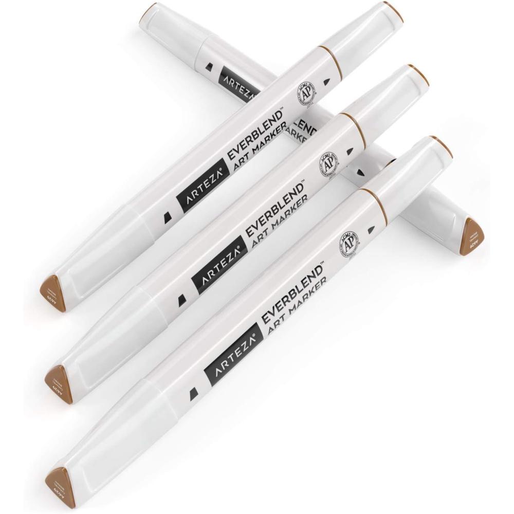 imageArteza EverBlend Art Markers Fluorescent Coral A302 Set of 4 Alcohol Based Sketch Markers with Dual Tips Fine and Broad Chisel for Painting Coloring Sketching and DrawingCaramel Brown A629