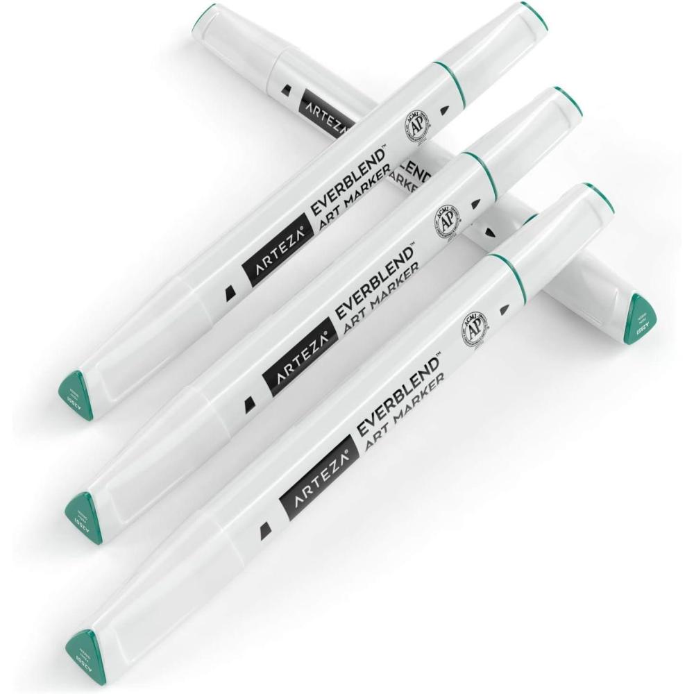 imageArteza EverBlend Art Markers Fluorescent Coral A302 Set of 4 Alcohol Based Sketch Markers with Dual Tips Fine and Broad Chisel for Painting Coloring Sketching and DrawingFern Green A2551 Set of 4