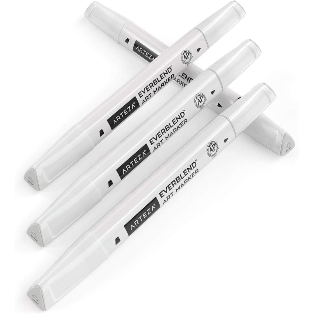 imageArteza EverBlend Art Markers Fluorescent Coral A302 Set of 4 Alcohol Based Sketch Markers with Dual Tips Fine and Broad Chisel for Painting Coloring Sketching and DrawingSea Salt Gray A640