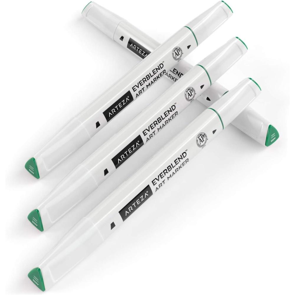 imageArteza EverBlend Art Markers Fluorescent Coral A302 Set of 4 Alcohol Based Sketch Markers with Dual Tips Fine and Broad Chisel for Painting Coloring Sketching and DrawingForest Green A555 Set of 4