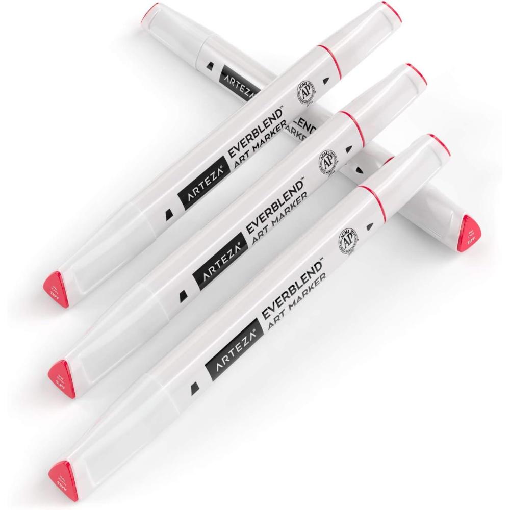imageArteza EverBlend Art Markers Fluorescent Coral A302 Set of 4 Alcohol Based Sketch Markers with Dual Tips Fine and Broad Chisel for Painting Coloring Sketching and DrawingPunch Pink A413 Set of 4