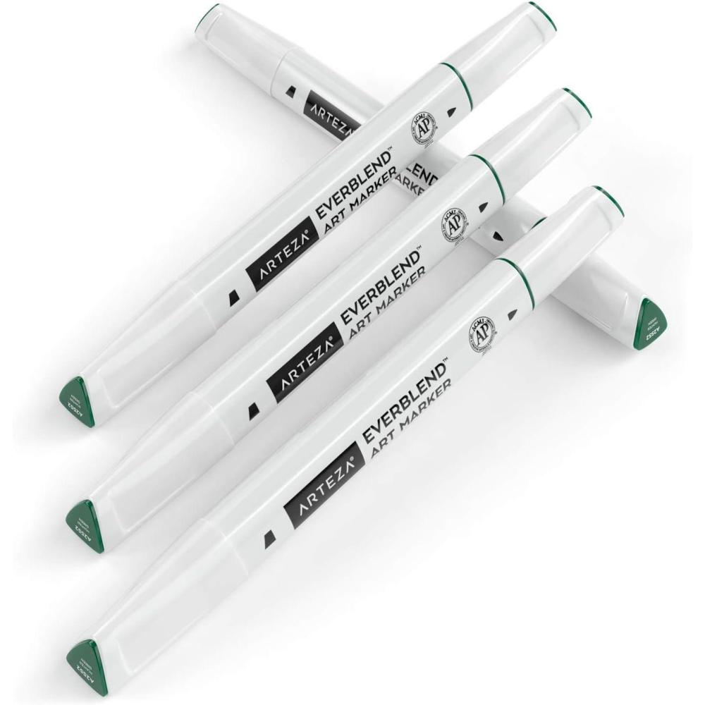 imageArteza EverBlend Art Markers Fluorescent Coral A302 Set of 4 Alcohol Based Sketch Markers with Dual Tips Fine and Broad Chisel for Painting Coloring Sketching and DrawingHunter Green A2552 Set of 4