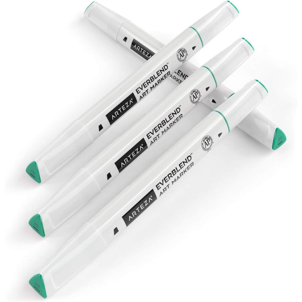 imageArteza EverBlend Art Markers Fluorescent Coral A302 Set of 4 Alcohol Based Sketch Markers with Dual Tips Fine and Broad Chisel for Painting Coloring Sketching and DrawingCactus Green A556 Set of 4