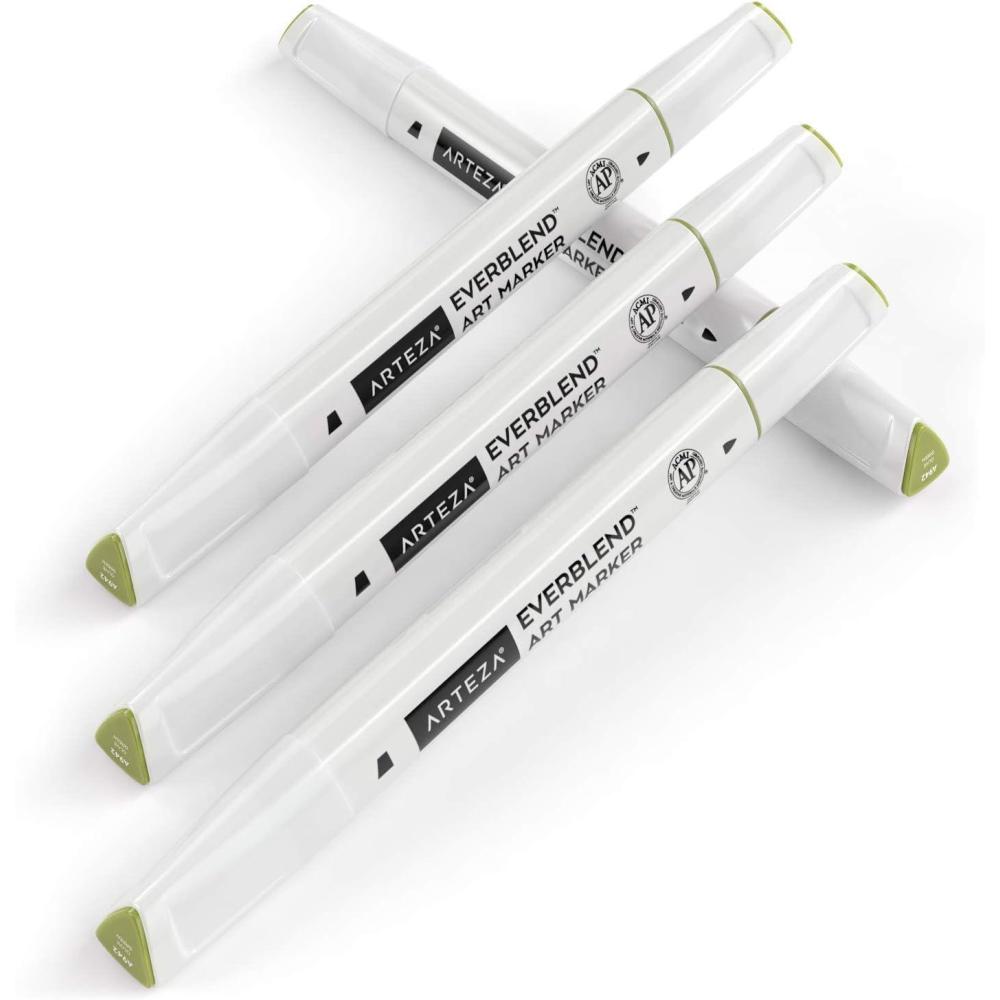 imageArteza EverBlend Art Markers Fluorescent Coral A302 Set of 4 Alcohol Based Sketch Markers with Dual Tips Fine and Broad Chisel for Painting Coloring Sketching and DrawingOlive Green A942 Set of 4