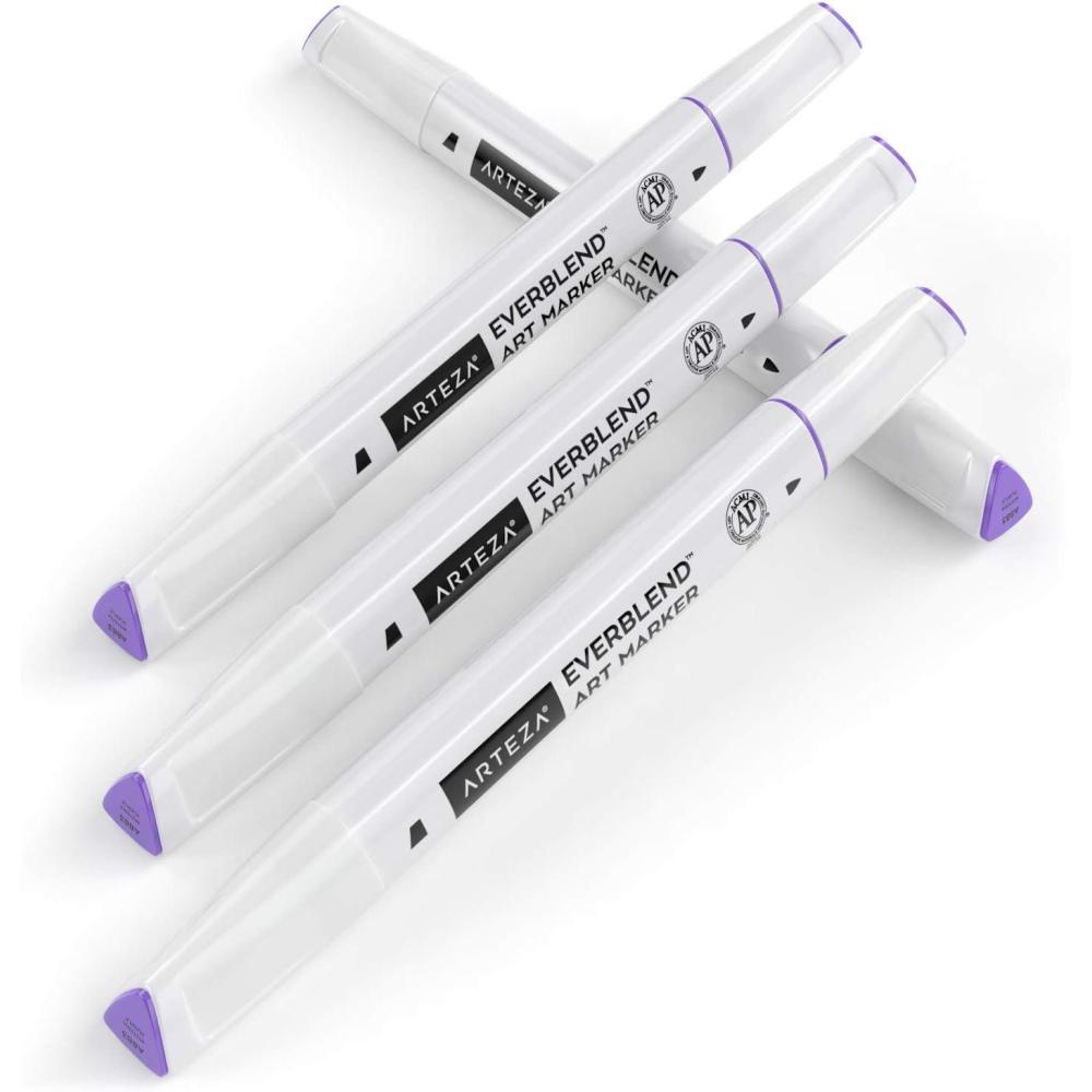 imageArteza EverBlend Art Markers Fluorescent Coral A302 Set of 4 Alcohol Based Sketch Markers with Dual Tips Fine and Broad Chisel for Painting Coloring Sketching and DrawingWisteria Purple A883 Set of 4