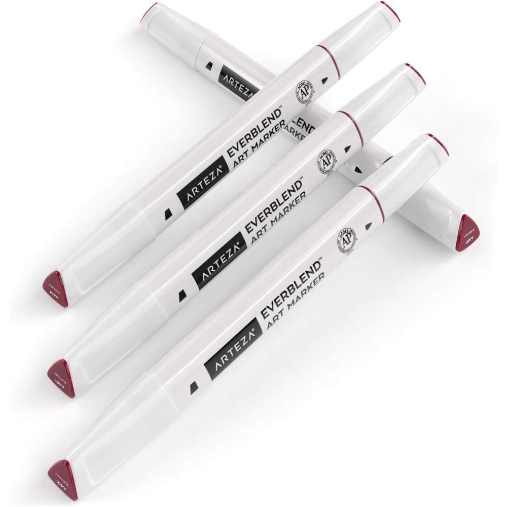 imageArteza EverBlend Art Markers Fluorescent Coral A302 Set of 4 Alcohol Based Sketch Markers with Dual Tips Fine and Broad Chisel for Painting Coloring Sketching and DrawingBurgundy A401 Set of 4