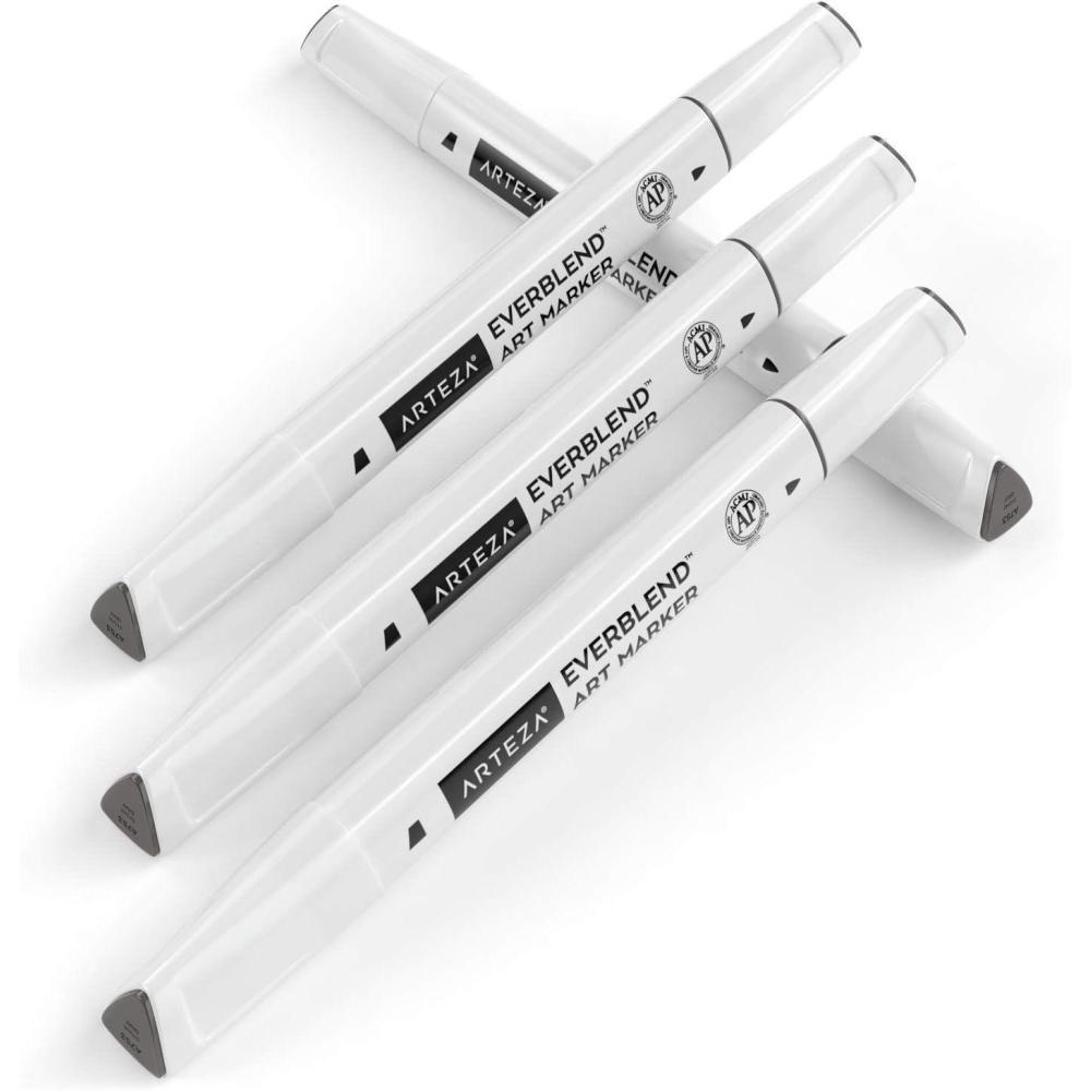 imageArteza EverBlend Art Markers Fluorescent Coral A302 Set of 4 Alcohol Based Sketch Markers with Dual Tips Fine and Broad Chisel for Painting Coloring Sketching and DrawingStone Gray A753 Set of 4
