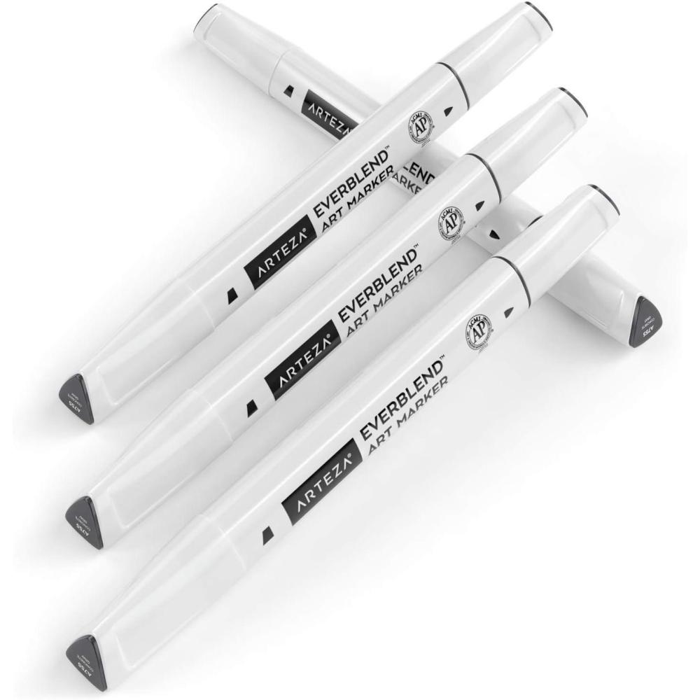 imageArteza EverBlend Art Markers Fluorescent Coral A302 Set of 4 Alcohol Based Sketch Markers with Dual Tips Fine and Broad Chisel for Painting Coloring Sketching and DrawingConcrete Gray A755 Set of 4