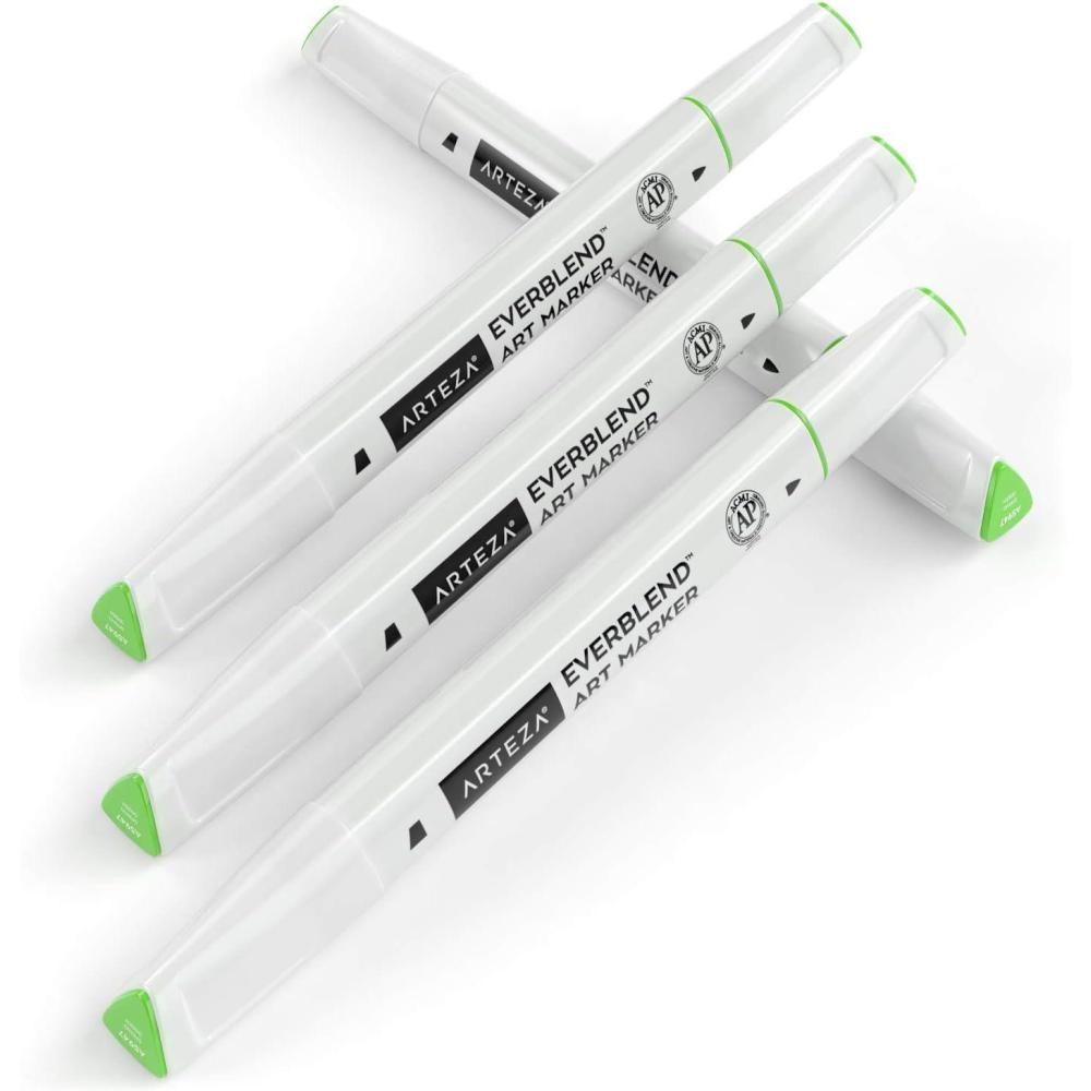 imageArteza EverBlend Art Markers Fluorescent Coral A302 Set of 4 Alcohol Based Sketch Markers with Dual Tips Fine and Broad Chisel for Painting Coloring Sketching and DrawingSpring Green A5947 Set of 4