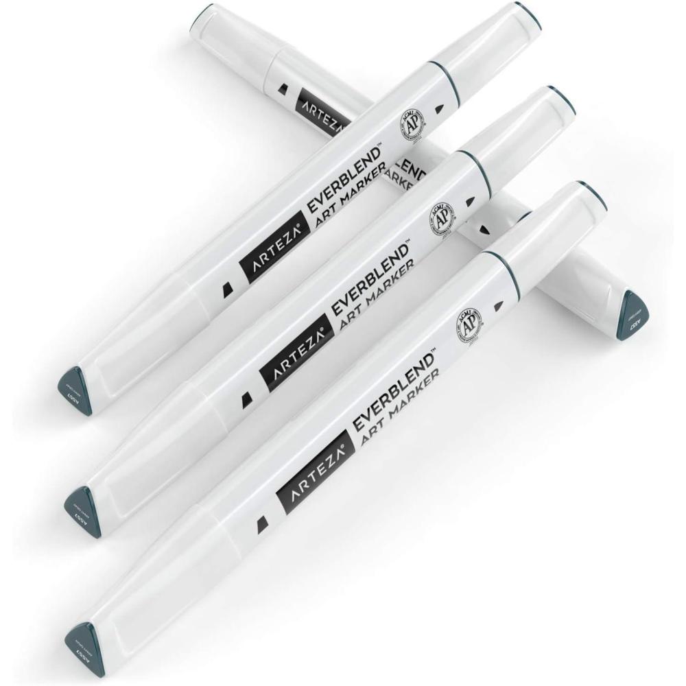 imageArteza EverBlend Art Markers Fluorescent Coral A302 Set of 4 Alcohol Based Sketch Markers with Dual Tips Fine and Broad Chisel for Painting Coloring Sketching and DrawingArmy Gray A557 Set of 4