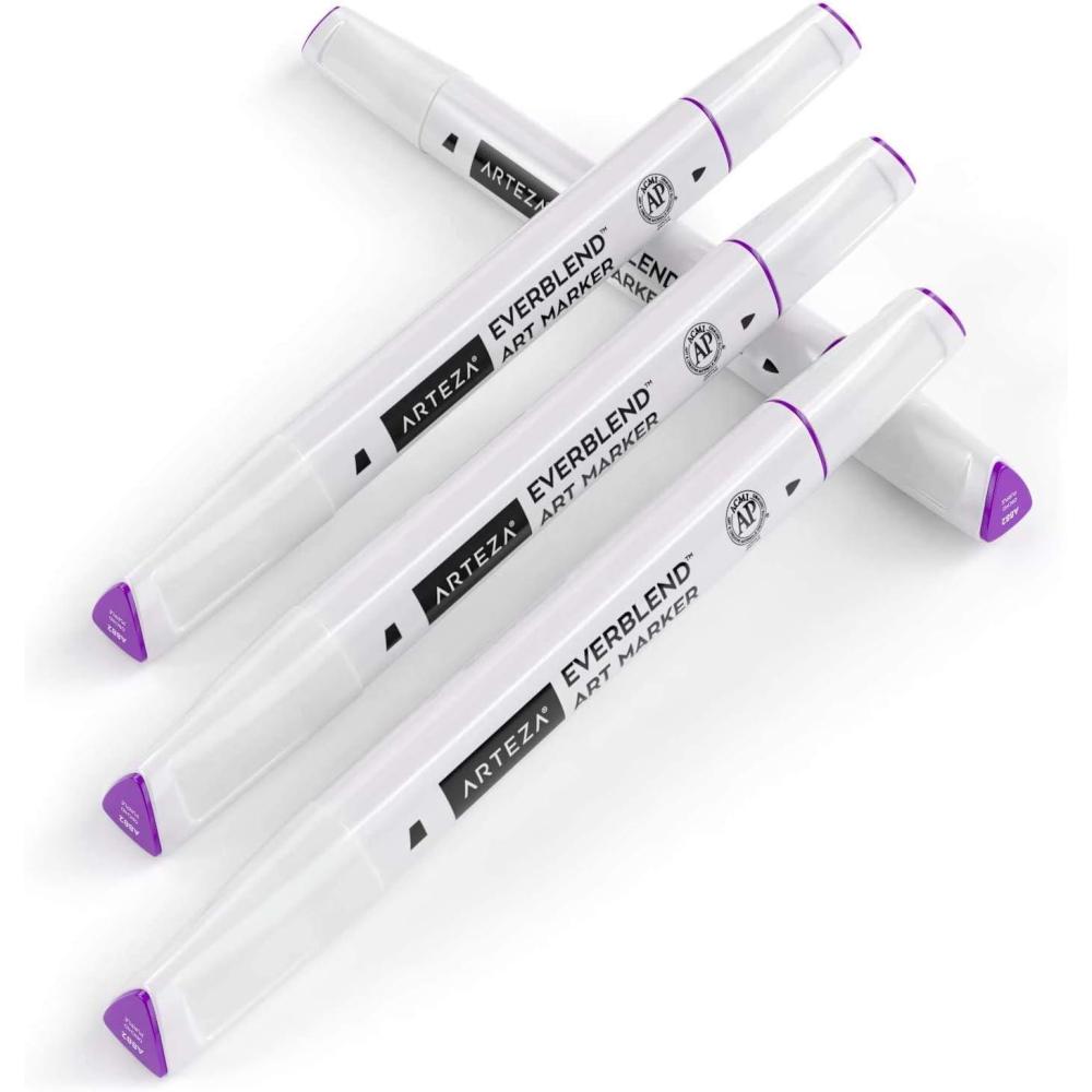 imageArteza EverBlend Art Markers Fluorescent Coral A302 Set of 4 Alcohol Based Sketch Markers with Dual Tips Fine and Broad Chisel for Painting Coloring Sketching and DrawingOrchid Purple A882 Set of 4