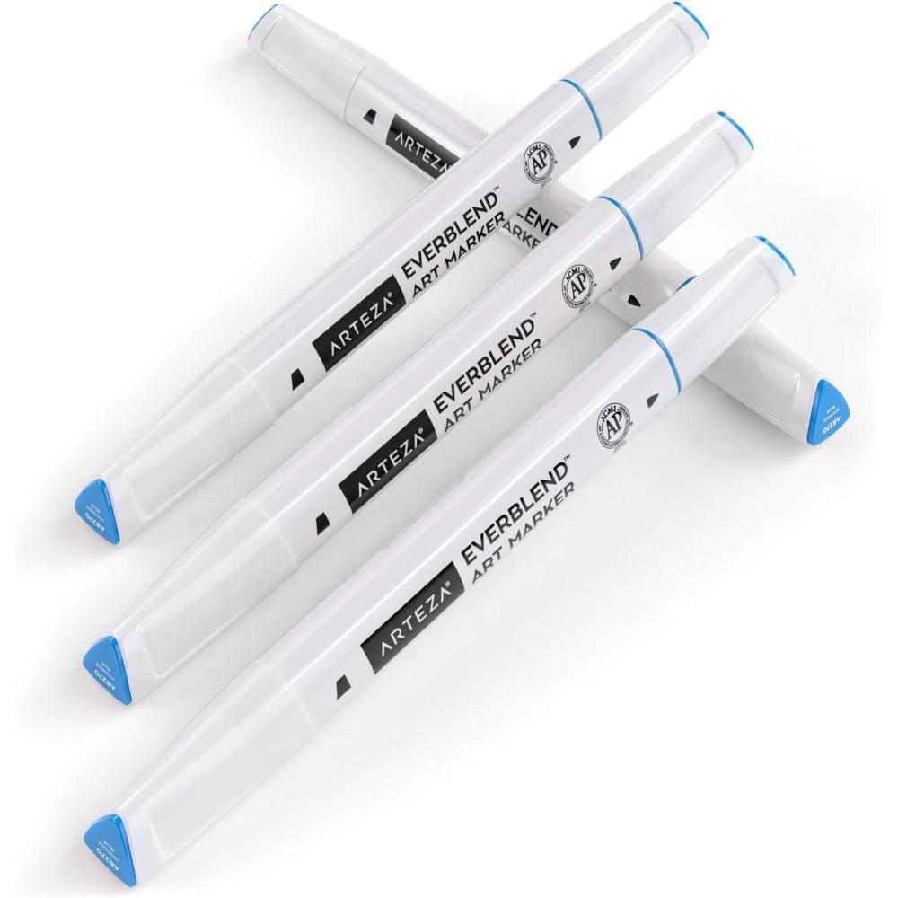 imageArteza EverBlend Art Markers Fluorescent Coral A302 Set of 4 Alcohol Based Sketch Markers with Dual Tips Fine and Broad Chisel for Painting Coloring Sketching and DrawingMykonos Blue A8270 Set of 4