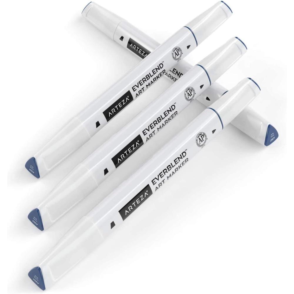 imageArteza EverBlend Art Markers Fluorescent Coral A302 Set of 4 Alcohol Based Sketch Markers with Dual Tips Fine and Broad Chisel for Painting Coloring Sketching and DrawingStone Blue A257 Set of 4