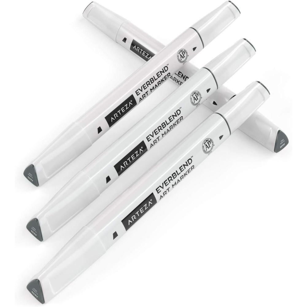 imageArteza EverBlend Art Markers Fluorescent Coral A302 Set of 4 Alcohol Based Sketch Markers with Dual Tips Fine and Broad Chisel for Painting Coloring Sketching and DrawingClassic Gray A635