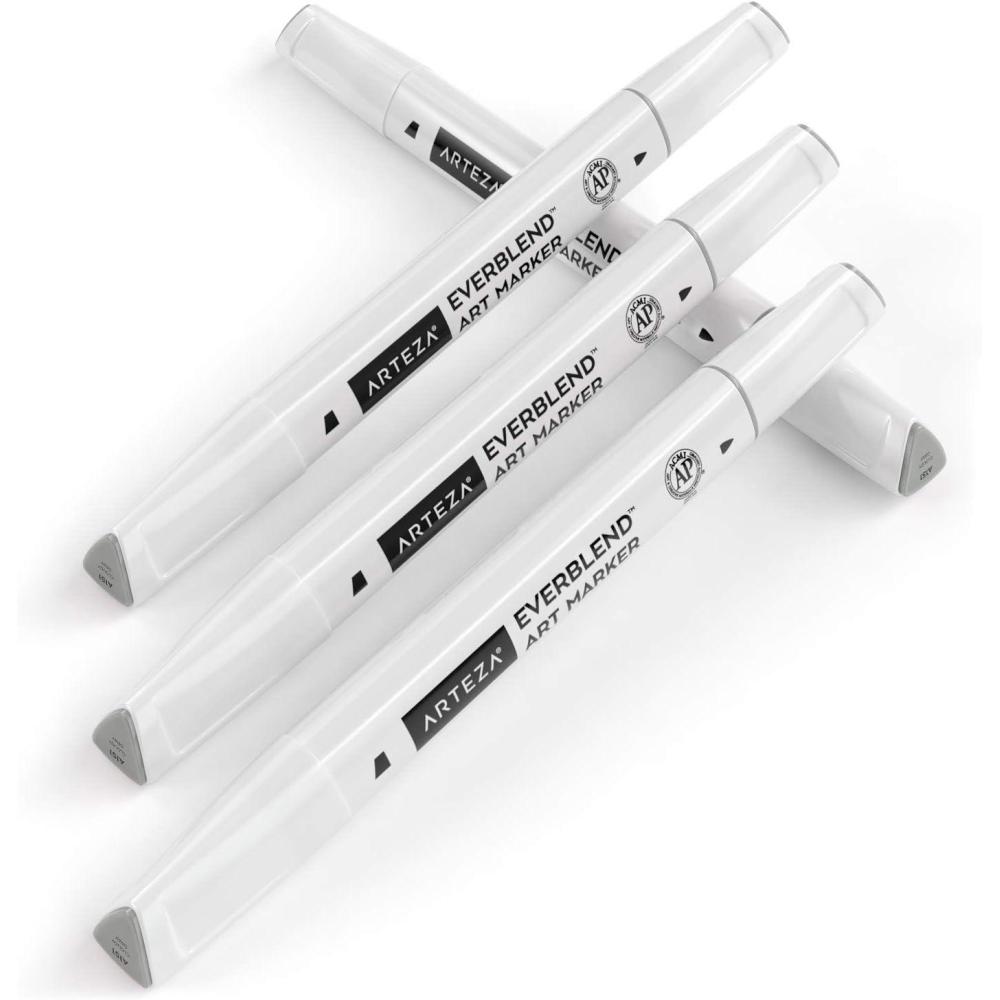 imageArteza EverBlend Art Markers Fluorescent Coral A302 Set of 4 Alcohol Based Sketch Markers with Dual Tips Fine and Broad Chisel for Painting Coloring Sketching and DrawingCloudy Gray A151 Set of 4
