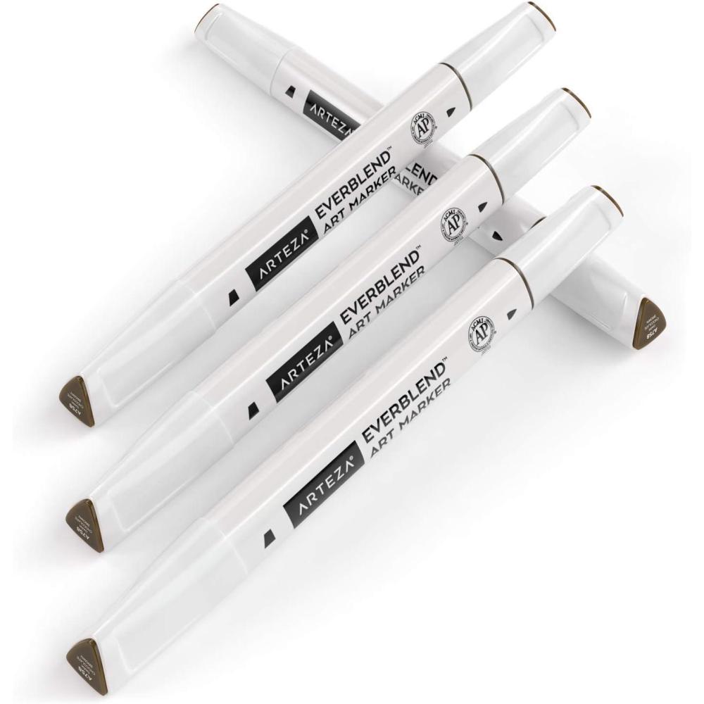 imageArteza EverBlend Art Markers Fluorescent Coral A302 Set of 4 Alcohol Based Sketch Markers with Dual Tips Fine and Broad Chisel for Painting Coloring Sketching and DrawingDark Chocolate Brown A758 Set of 4