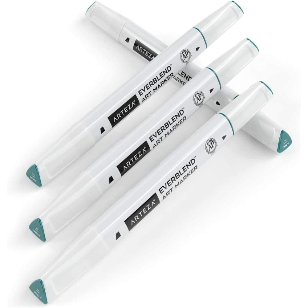 imageArteza EverBlend Art Markers Fluorescent Coral A302 Set of 4 Alcohol Based Sketch Markers with Dual Tips Fine and Broad Chisel for Painting Coloring Sketching and DrawingDeep Teal A2550 Set of 4