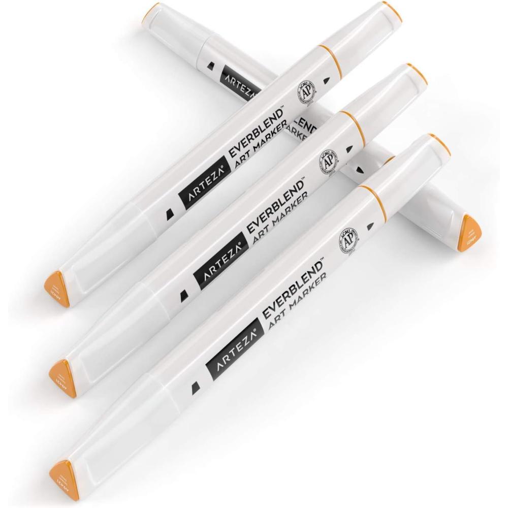 imageArteza EverBlend Art Markers Fluorescent Coral A302 Set of 4 Alcohol Based Sketch Markers with Dual Tips Fine and Broad Chisel for Painting Coloring Sketching and DrawingDesert Sand A9421 Set of 4