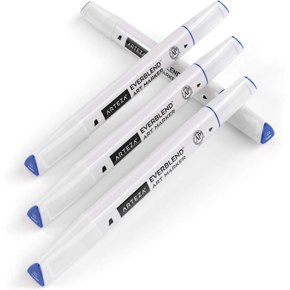imageArteza EverBlend Art Markers Fluorescent Coral A302 Set of 4 Alcohol Based Sketch Markers with Dual Tips Fine and Broad Chisel for Painting Coloring Sketching and DrawingDenim Blue A8272 Set of 4
