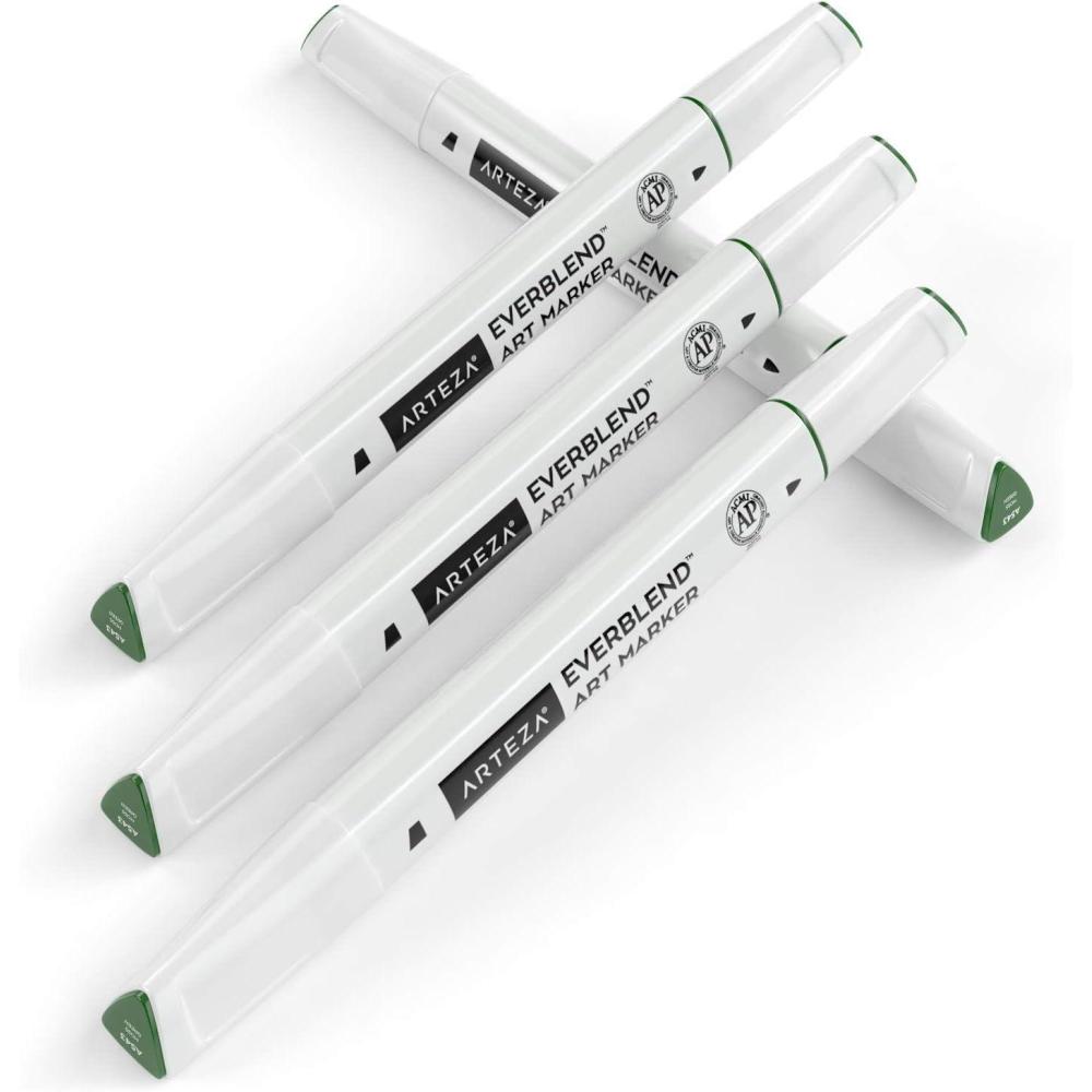 imageArteza EverBlend Art Markers Fluorescent Coral A302 Set of 4 Alcohol Based Sketch Markers with Dual Tips Fine and Broad Chisel for Painting Coloring Sketching and DrawingMoss Green A543 Set of 4