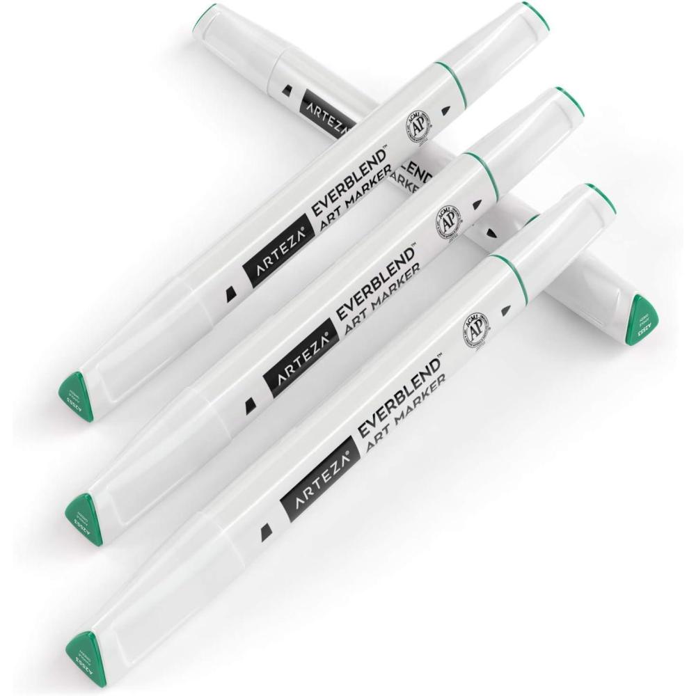 imageArteza EverBlend Art Markers Fluorescent Coral A302 Set of 4 Alcohol Based Sketch Markers with Dual Tips Fine and Broad Chisel for Painting Coloring Sketching and DrawingJungle Green A2553 Set of 4