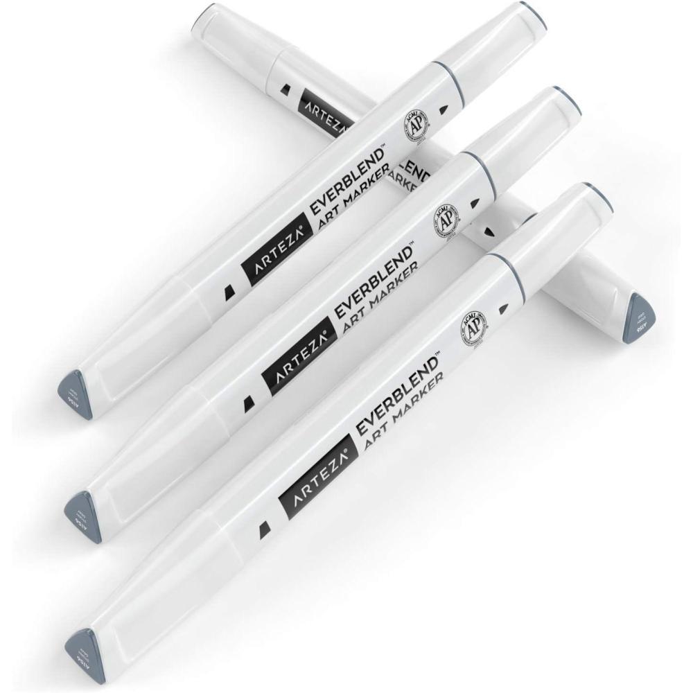 imageArteza EverBlend Art Markers Fluorescent Coral A302 Set of 4 Alcohol Based Sketch Markers with Dual Tips Fine and Broad Chisel for Painting Coloring Sketching and DrawingStorm Gray A156 Set of 4