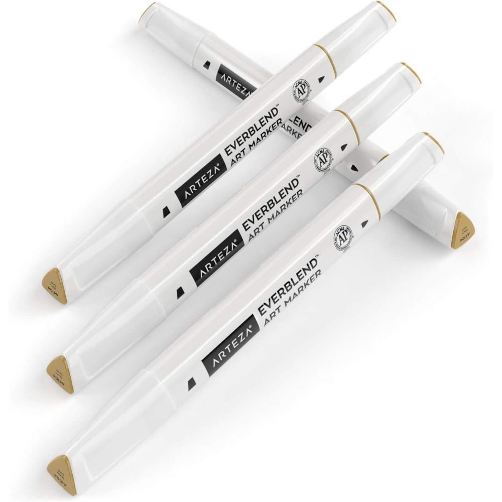 imageArteza EverBlend Art Markers Fluorescent Coral A302 Set of 4 Alcohol Based Sketch Markers with Dual Tips Fine and Broad Chisel for Painting Coloring Sketching and DrawingBeach Sand A4104 Set of 4