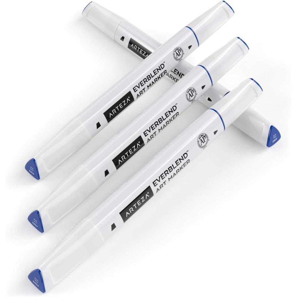 imageArteza EverBlend Art Markers Fluorescent Coral A302 Set of 4 Alcohol Based Sketch Markers with Dual Tips Fine and Broad Chisel for Painting Coloring Sketching and DrawingSteel Blue A262 Set of 4