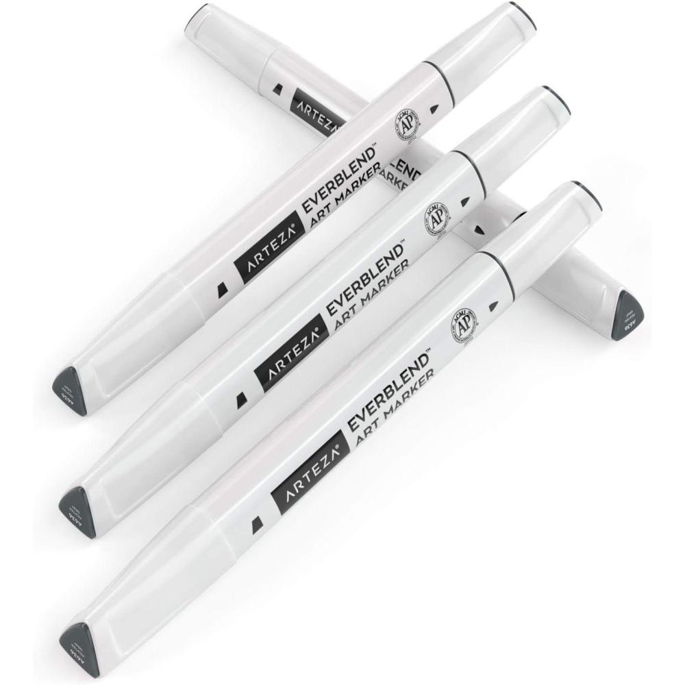 imageArteza EverBlend Art Markers Fluorescent Coral A302 Set of 4 Alcohol Based Sketch Markers with Dual Tips Fine and Broad Chisel for Painting Coloring Sketching and DrawingPewter Gray A636
