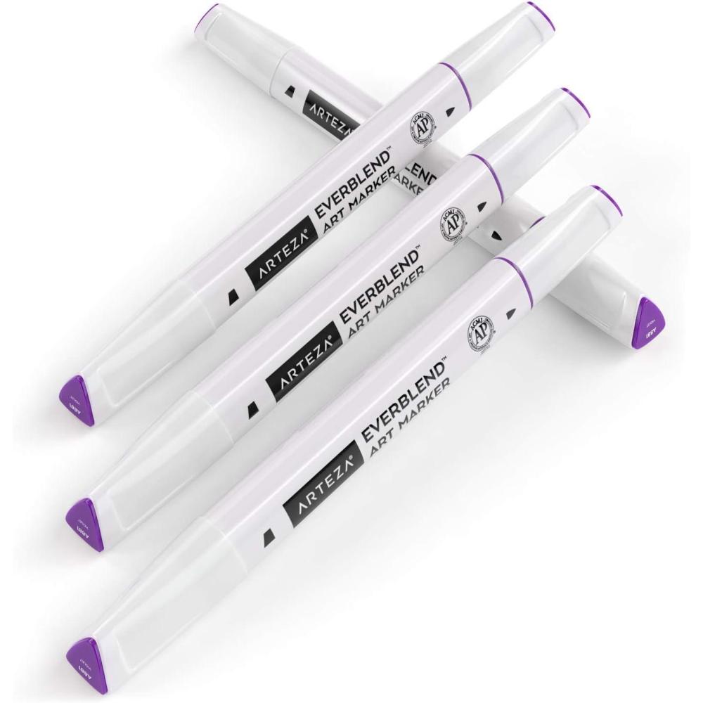 imageArteza EverBlend Art Markers Fluorescent Coral A302 Set of 4 Alcohol Based Sketch Markers with Dual Tips Fine and Broad Chisel for Painting Coloring Sketching and DrawingViolet A881 Set of 4