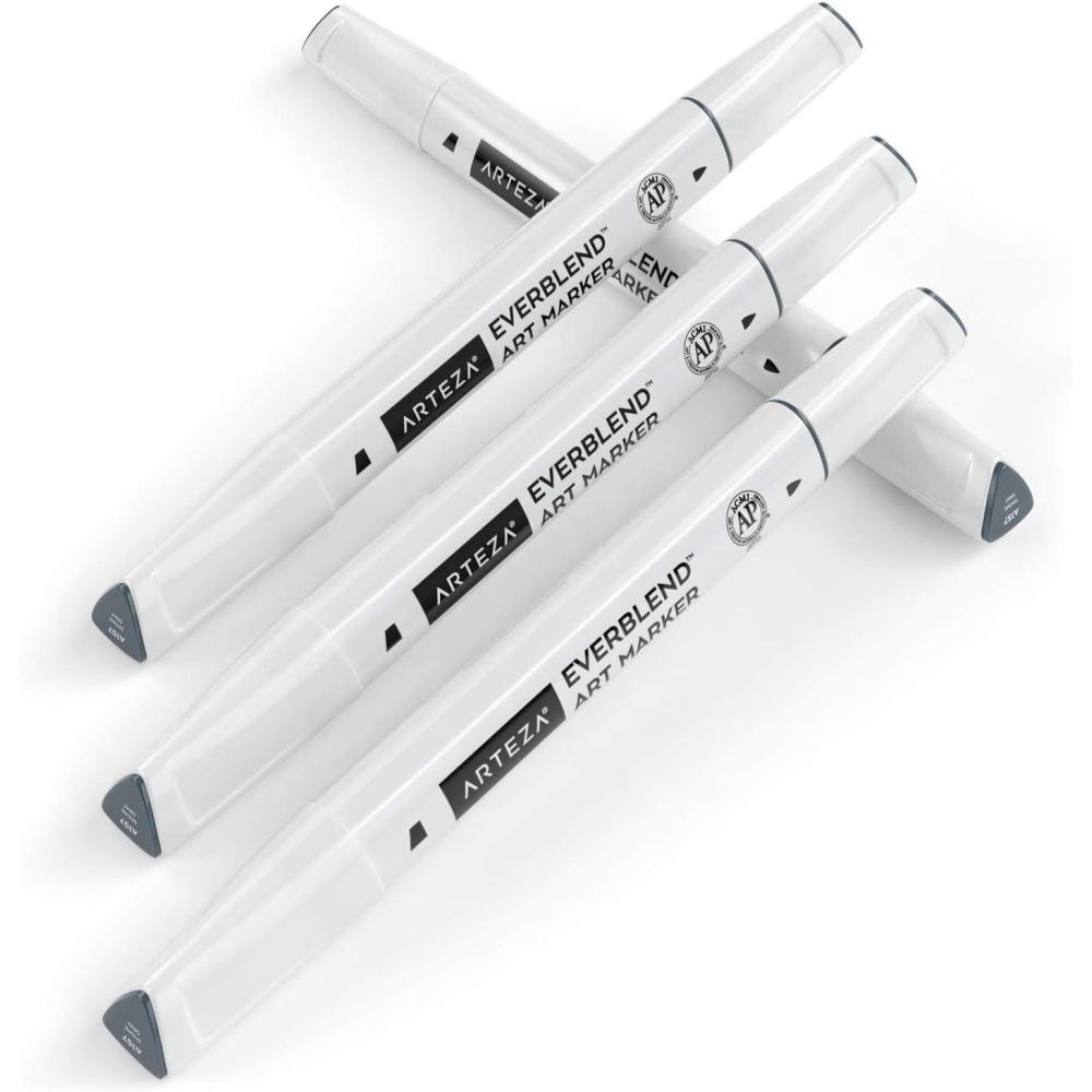 imageArteza EverBlend Art Markers Fluorescent Coral A302 Set of 4 Alcohol Based Sketch Markers with Dual Tips Fine and Broad Chisel for Painting Coloring Sketching and DrawingSmoke Gray A157 Set of 4