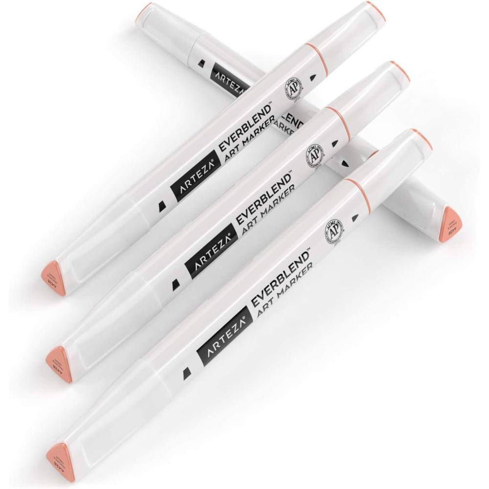imageArteza EverBlend Art Markers Fluorescent Coral A302 Set of 4 Alcohol Based Sketch Markers with Dual Tips Fine and Broad Chisel for Painting Coloring Sketching and DrawingPeaches  Cream A428 Set of 4