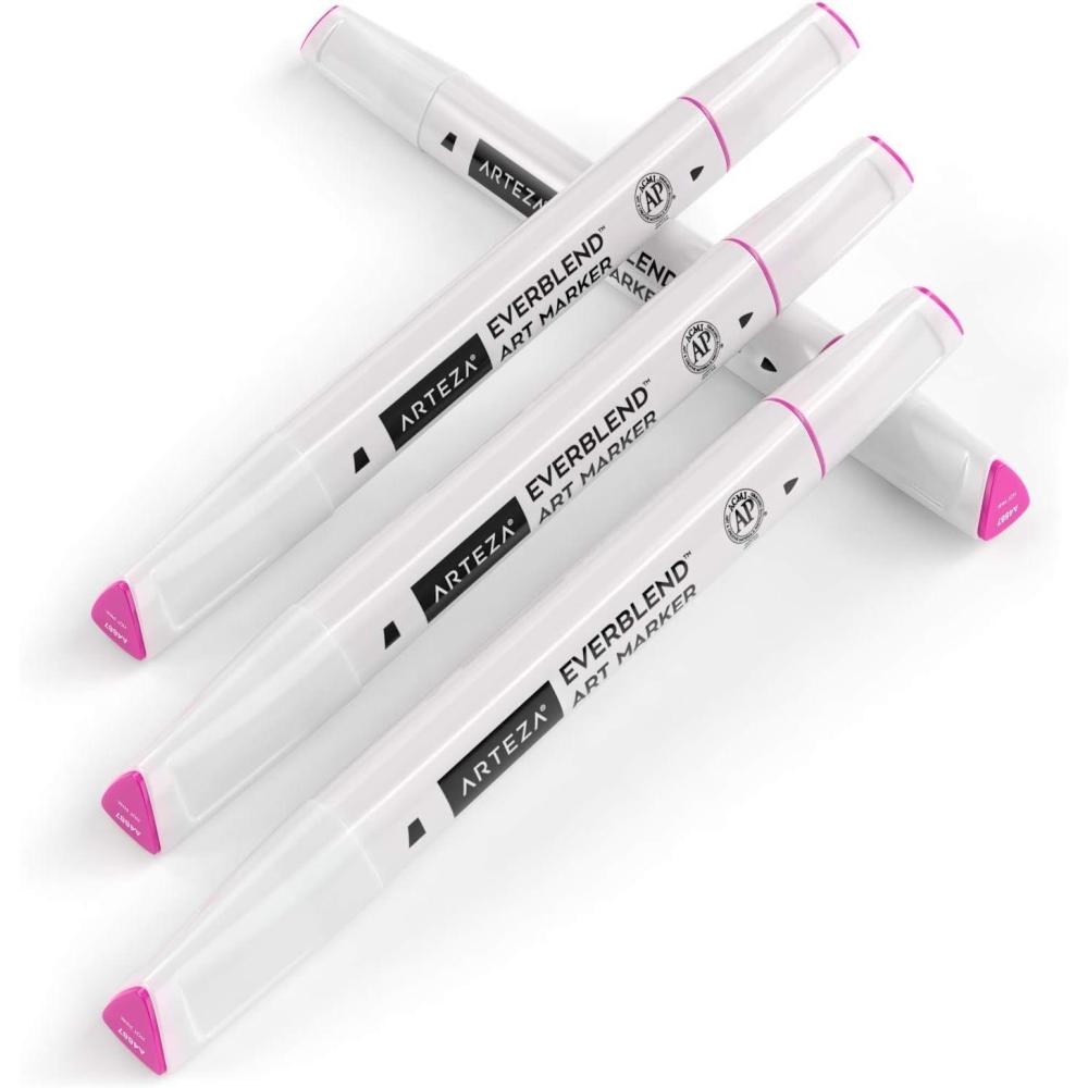 imageArteza EverBlend Art Markers Fluorescent Coral A302 Set of 4 Alcohol Based Sketch Markers with Dual Tips Fine and Broad Chisel for Painting Coloring Sketching and DrawingHot Pink A4887 Set of 4