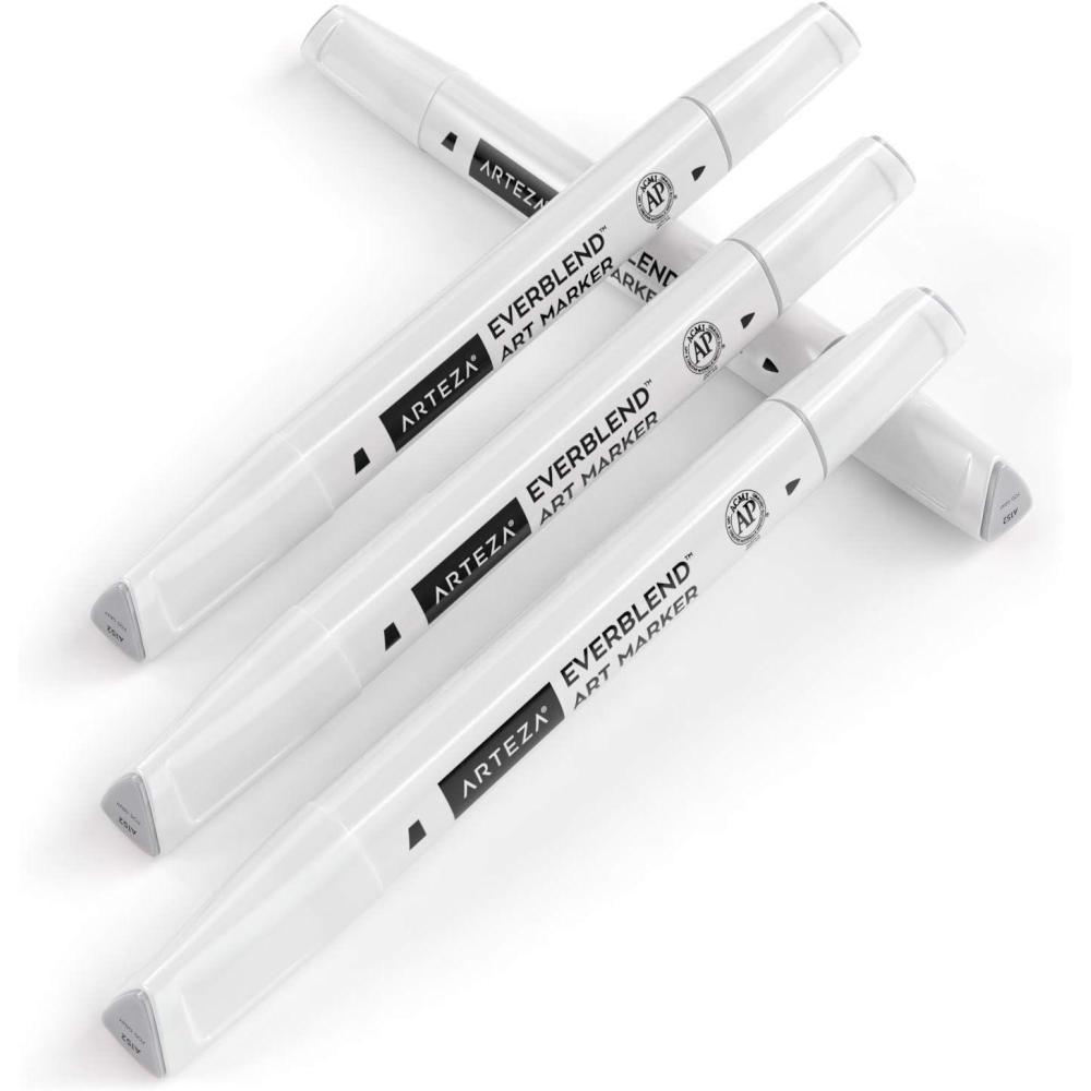 imageArteza EverBlend Art Markers Fluorescent Coral A302 Set of 4 Alcohol Based Sketch Markers with Dual Tips Fine and Broad Chisel for Painting Coloring Sketching and DrawingFog Gray A152 Set of 4