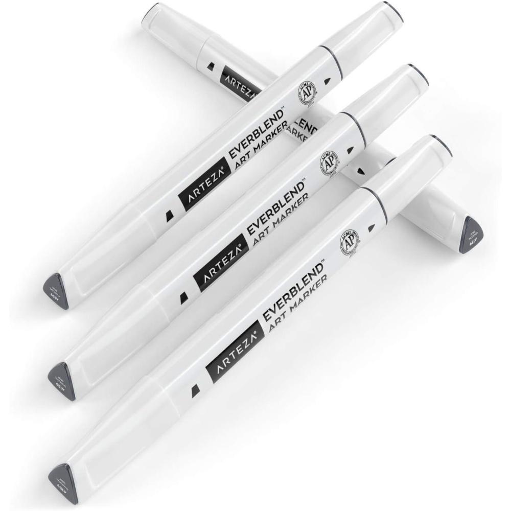 imageArteza EverBlend Art Markers Fluorescent Coral A302 Set of 4 Alcohol Based Sketch Markers with Dual Tips Fine and Broad Chisel for Painting Coloring Sketching and DrawingCharcoal Gray A159 Set of 4