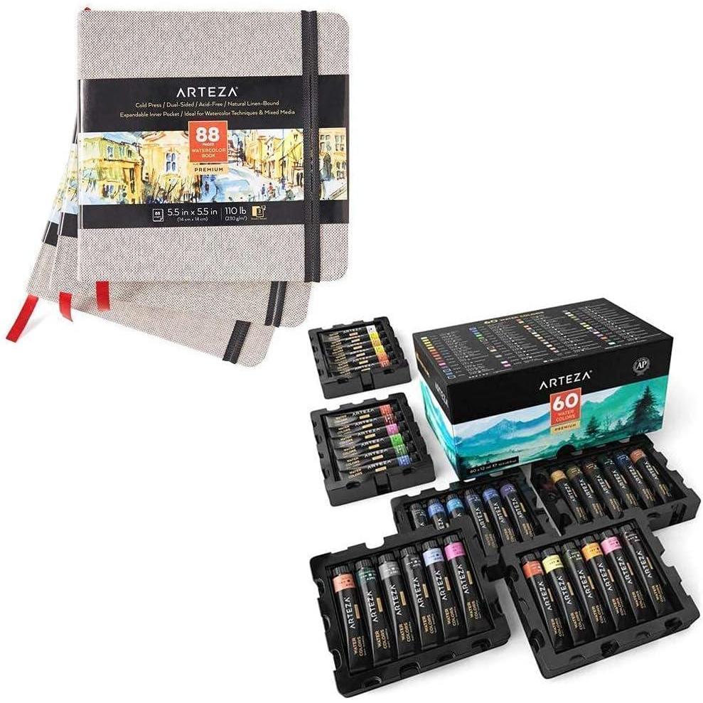 imageArteza Watercolor Paints amp Watercolor Sketchbooks Bundle Painting Art Supplies for Artist Hobby Painters amp Beginners