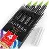 Arteza Real Brush Pens, A152 Acid Green, Pack of 4, Watercolor Pens with Nylon Brush Tips, Art Supplies for Dry-Brush Painting, Sketching, Coloring & Calligraphy(A176 Pale Green)