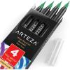 Arteza Real Brush Pens, A152 Acid Green, Pack of 4, Watercolor Pens with Nylon Brush Tips, Art Supplies for Dry-Brush Painting, Sketching, Coloring & Calligraphy(A145 Fresh Green)