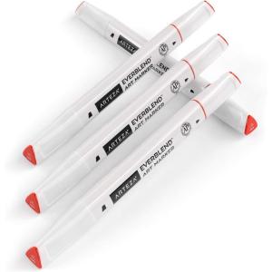Arteza EverBlend Art Markers Fluorescent Coral A302 (Set of 4), Alcohol Based Sketch Markers with Dual Tips (Fine and Broad Chisel) for Painting, Coloring, Sketching and Drawing(Tomato Red A414 (Set of 4))