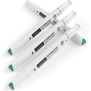 Arteza EverBlend Art Markers Fluorescent Coral A302 (Set of 4), Alcohol Based Sketch Markers with Dual Tips (Fine and Broad Chisel) for Painting, Coloring, Sketching and Drawing(Forest Green A555 (Set of 4))