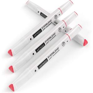 Arteza EverBlend Art Markers Fluorescent Coral A302 (Set of 4), Alcohol Based Sketch Markers with Dual Tips (Fine and Broad Chisel) for Painting, Coloring, Sketching and Drawing(Red A412 (Set of 4))