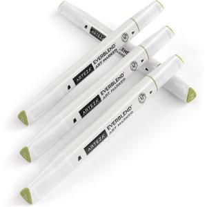 Arteza EverBlend Art Markers Fluorescent Coral A302 (Set of 4), Alcohol Based Sketch Markers with Dual Tips (Fine and Broad Chisel) for Painting, Coloring, Sketching and Drawing(Olive Green A942 (Set of 4))