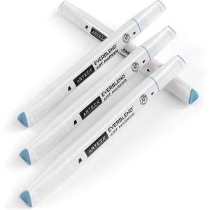 Arteza EverBlend Art Markers Fluorescent Coral A302 (Set of 4), Alcohol Based Sketch Markers with Dual Tips (Fine and Broad Chisel) for Painting, Coloring, Sketching and Drawing(Carolina Blue A8276 (Set of 4))