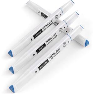 Arteza EverBlend Art Markers Fluorescent Coral A302 (Set of 4), Alcohol Based Sketch Markers with Dual Tips (Fine and Broad Chisel) for Painting, Coloring, Sketching and Drawing(Aegean Blue A264 (Set of 4))