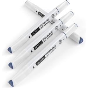 Arteza EverBlend Art Markers Fluorescent Coral A302 (Set of 4), Alcohol Based Sketch Markers with Dual Tips (Fine and Broad Chisel) for Painting, Coloring, Sketching and Drawing(Stone Blue A257 (Set of 4))